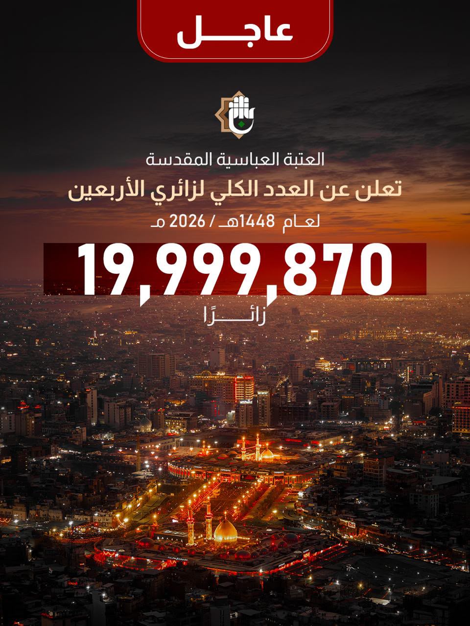 العتبة العباسية: نحو 20 مليون زائر أحيت أربعينية الإمام الحسين (ع) وفق منظومة العد الإلكتروني
